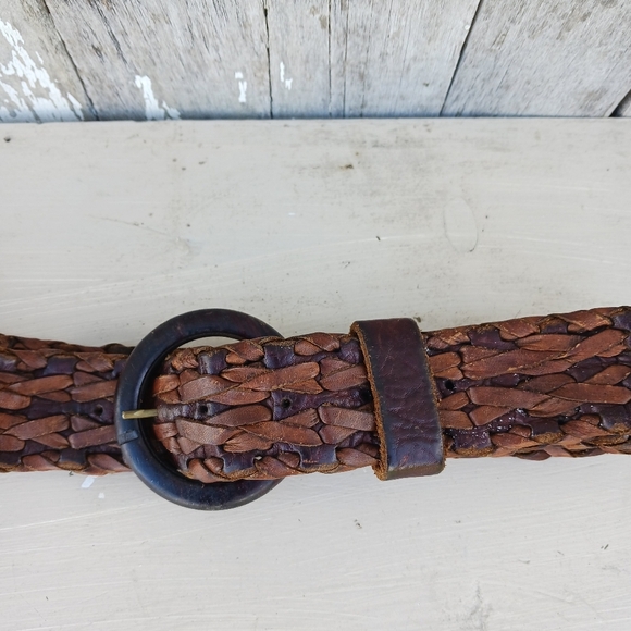 Handmade Size XS/S Leather Woven Belt Wood Buckle Made in Mexico Western - Picture 6 of 7